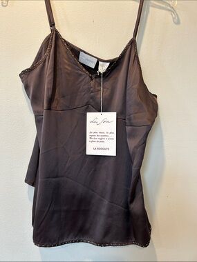 Brown Satin Stud-Trim Camisole